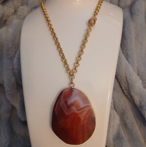 NWT Chico's Layla Statement Pendant Necklace with Pink Beveled Stone or Similar